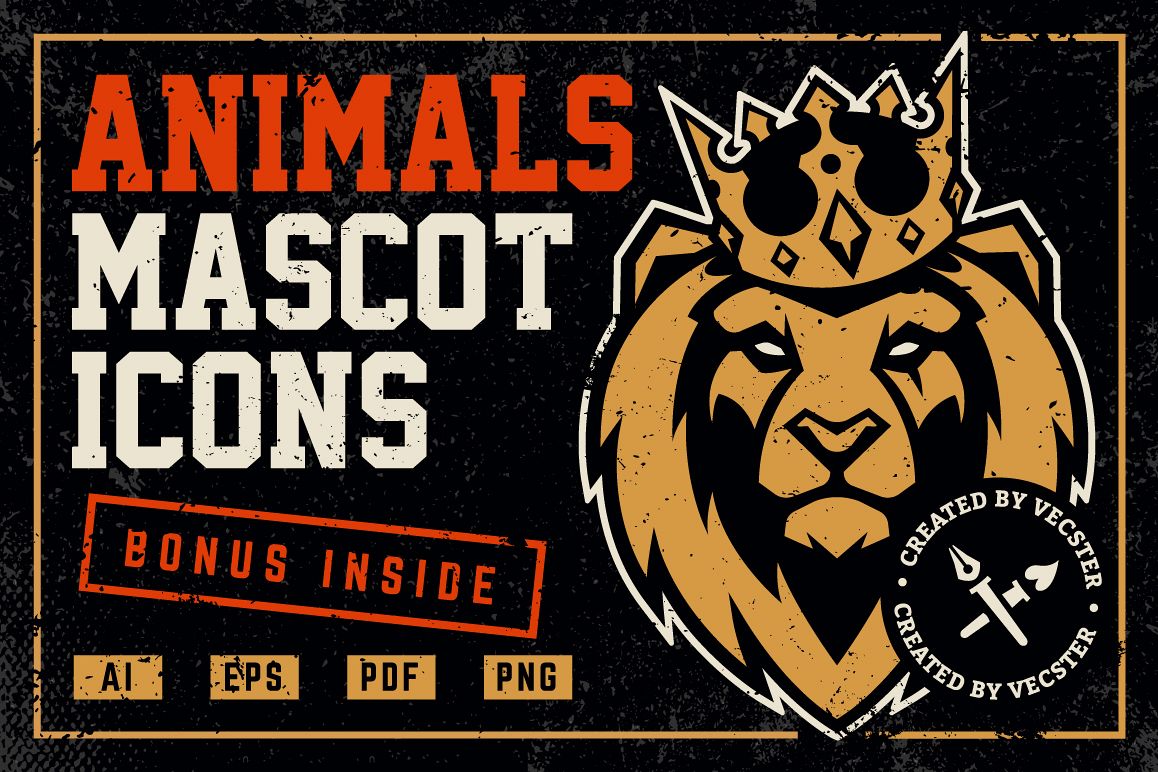 Animals Mascot Icons Vector Set example image 1