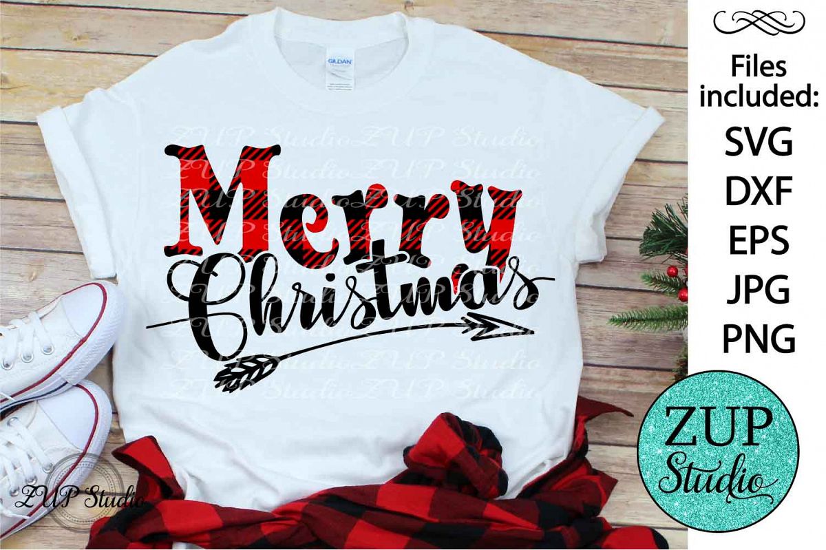 Merry Christmas Plaid SVG Design Cutting Files 301 example image 1