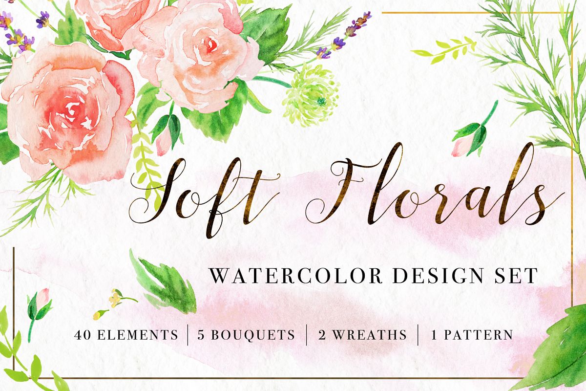 Soft Florals Watercolor Set example image 1
