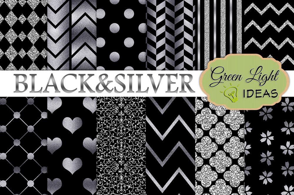 Black and Silver Digital Papers example image 1