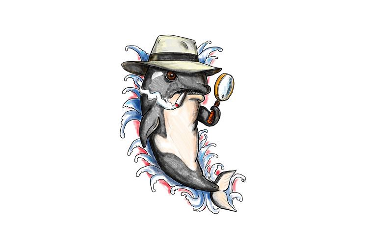 Orca Killer Whale Detective Tattoo example image 1