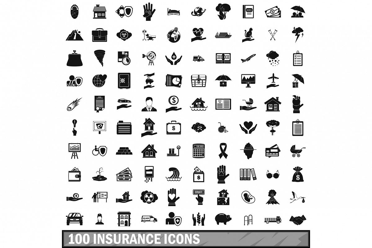 100 insurance icons set, simple style example image 1