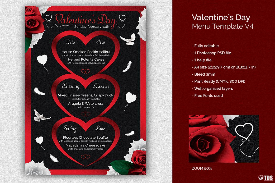 Valentines Day Menu Template V4 example image 1