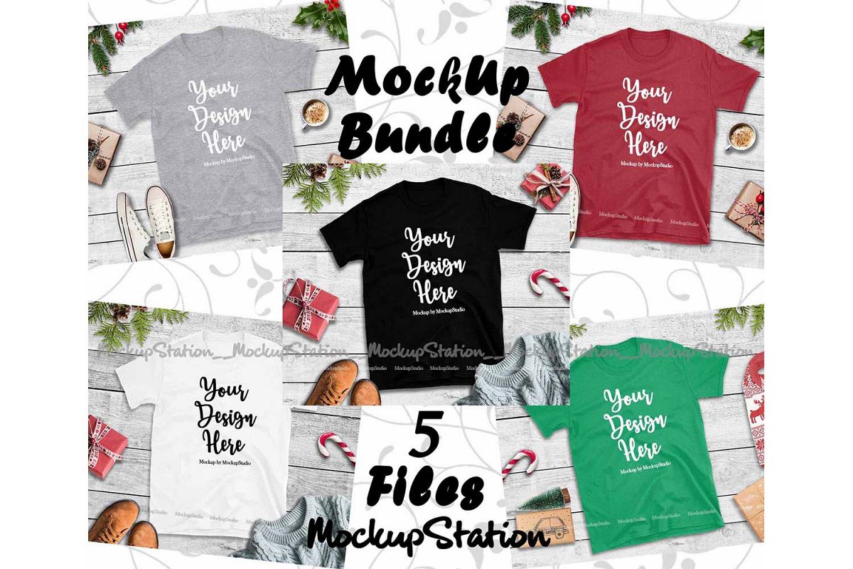 Christmas Tshirt Mockup Bundle 5 Colors Gildan 64000 Shirt (159004) | Mock Ups | Design Bundles