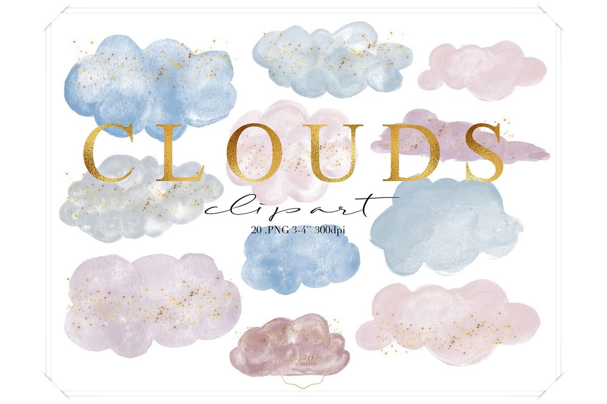 Watercolor Clouds Clipart example image 1