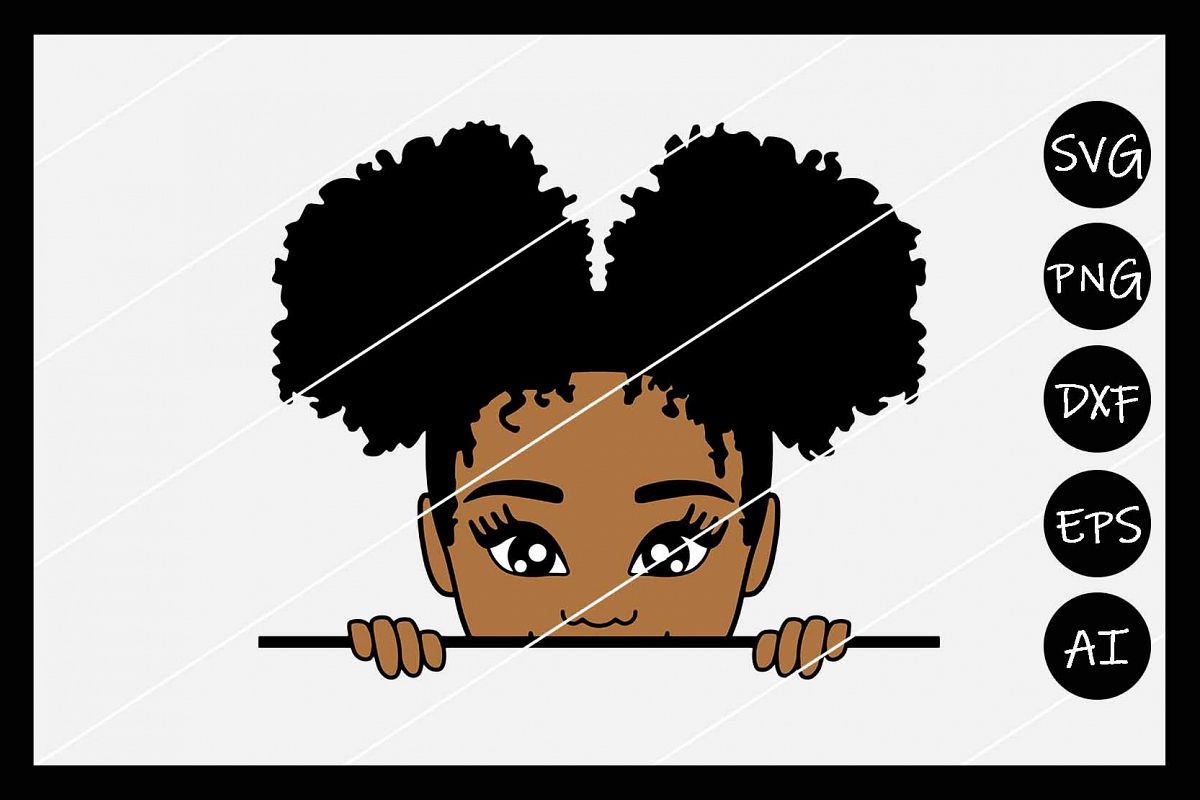 African American Afro Girl Puff SVG, Silhouette Cameo, Cut example image 1