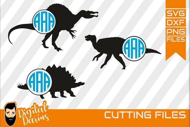 3x Dinosaur Svg , T-Rex Svg, Monogram, Jurassic Silhouette example image 1