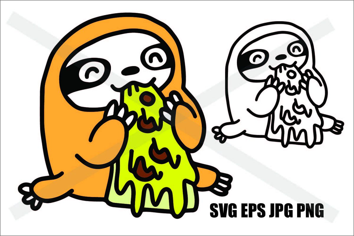 Cute Sloth Eating Pizza- SVG-EPS-JPG-PNG example image 1