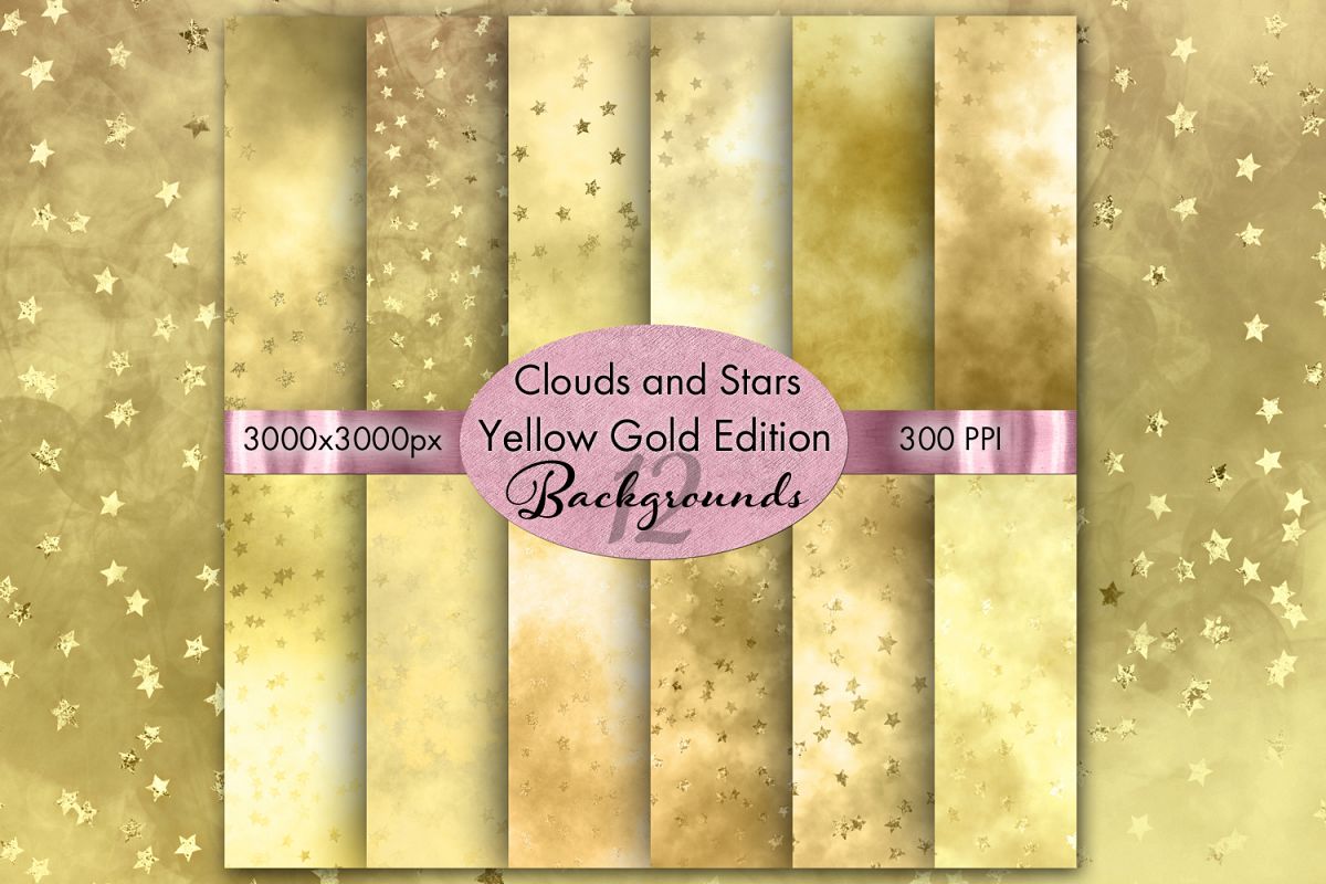 Clouds and Stars Yellow Gold Edition Backgrounds - 12 Images example image 1