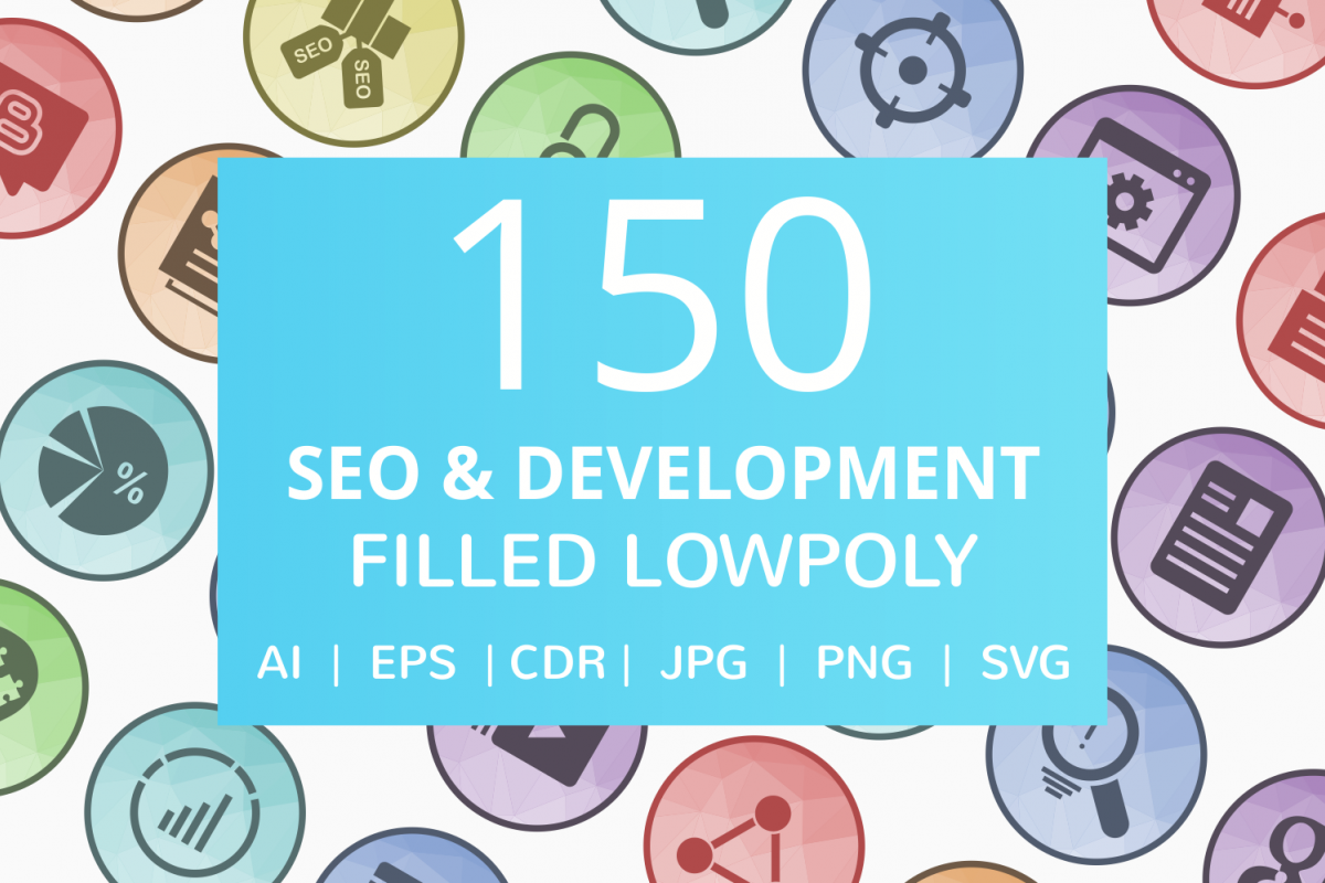 150 SEO & Development Filled Low Poly Icons example image 1