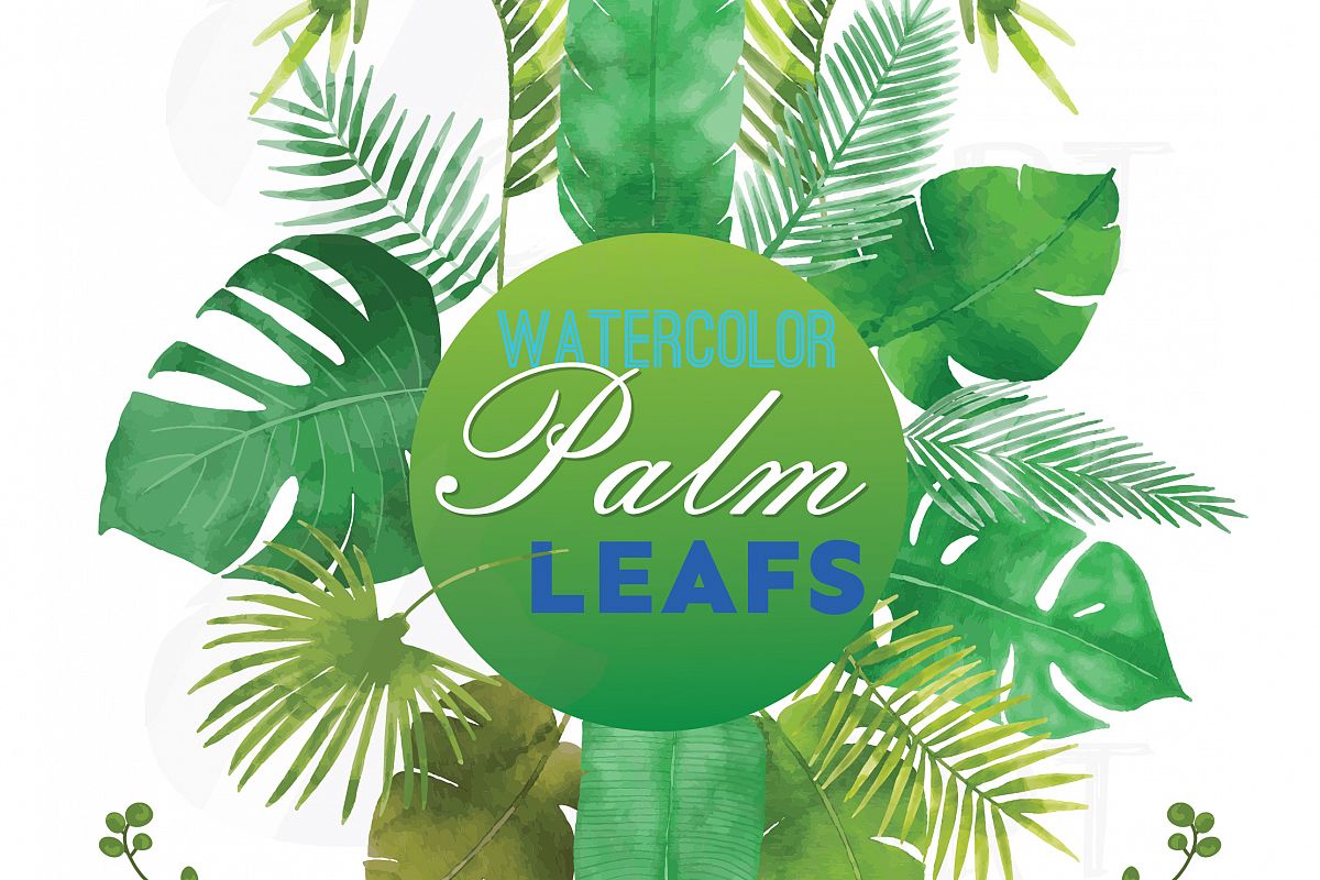 Download Palm leaves watercolor clip art pack, tropical leafs collection. Png, jpg, svg, vector ...