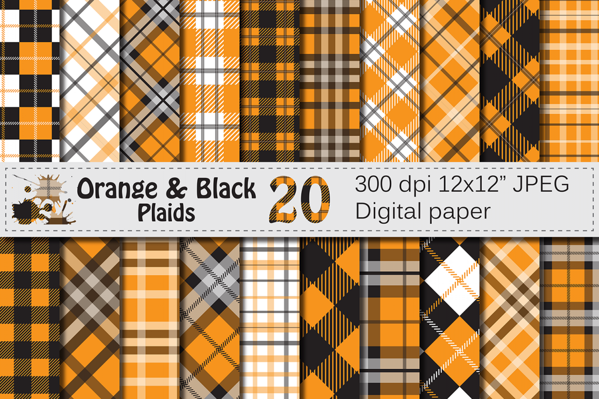Orange and Black Plaid Digital Papers / backgrounds example image 1