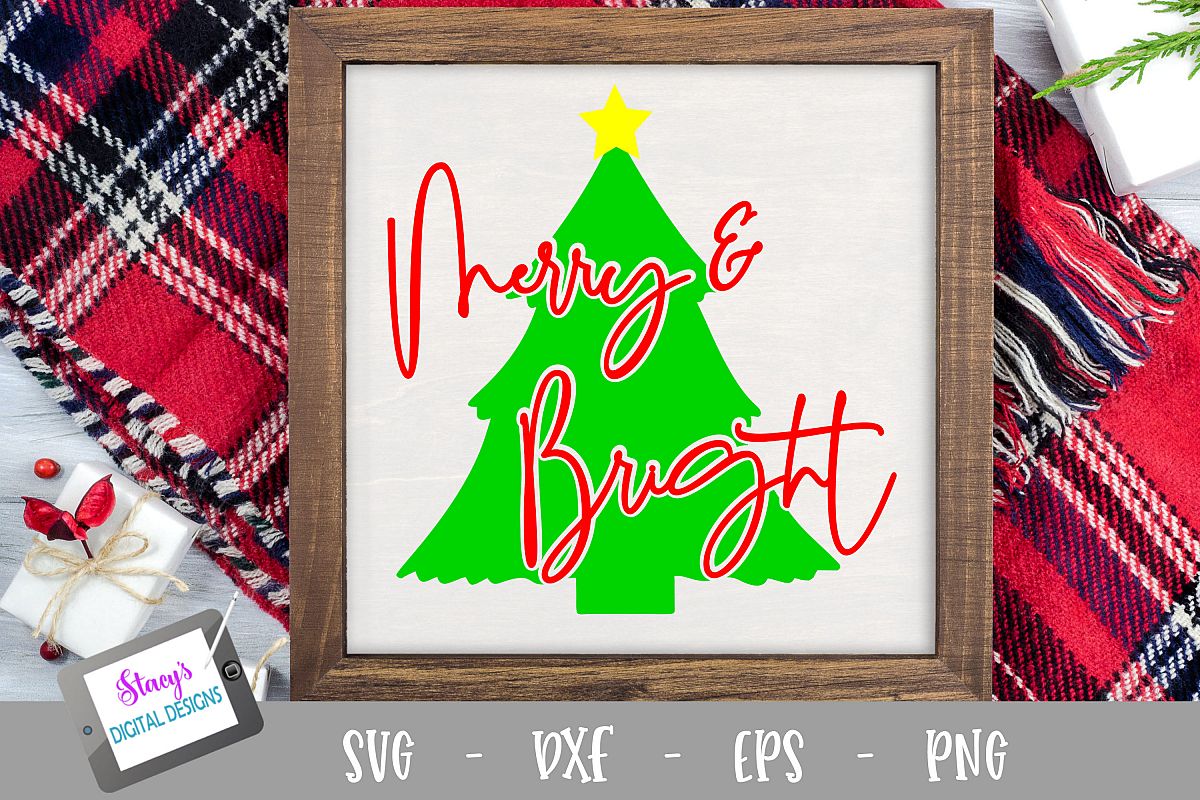 Christmas SVG - Merry and Bright SVG with Christmas Tree example image 1
