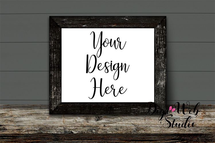 Wood Sign Mockup - Distressed Wood Frame on Rustic Shelf example image 1