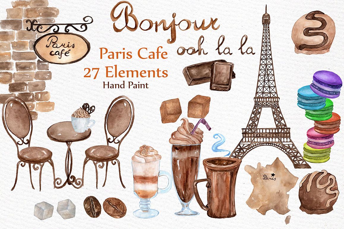 Watercolor Paris cafe clipart example image 1