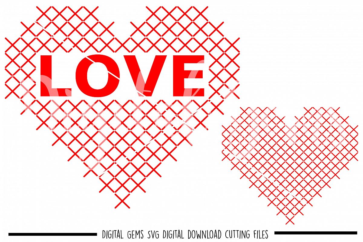 Heart cross stitch SVG / DXF / EPS / PNG files example image 1