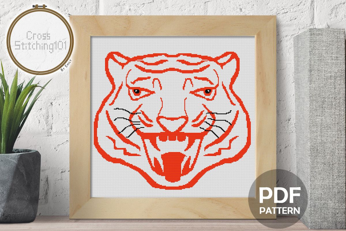 Roaring Tiger Head Cross Stitch Pattern - Instant Download example image 1