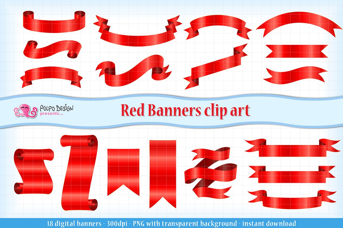 Red Banners clip art. example image 1