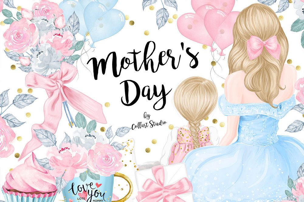 Mother's Day Clip Art, Mother Child Illustrations, Family example image 1