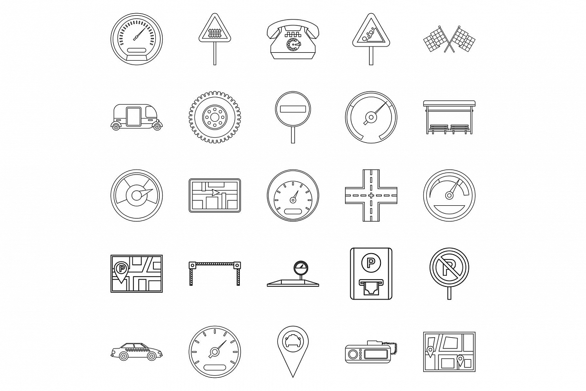 Engine icons set, outline style example image 1