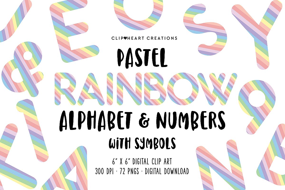 Pastel Rainbow Alphabet & Numbers with Symbols example image 1