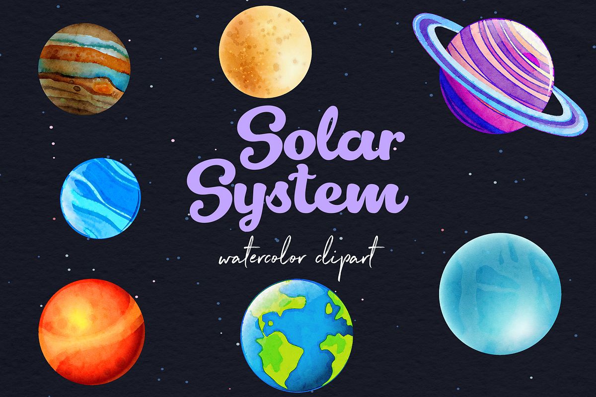 Watercolor Planets Clipart example image 1