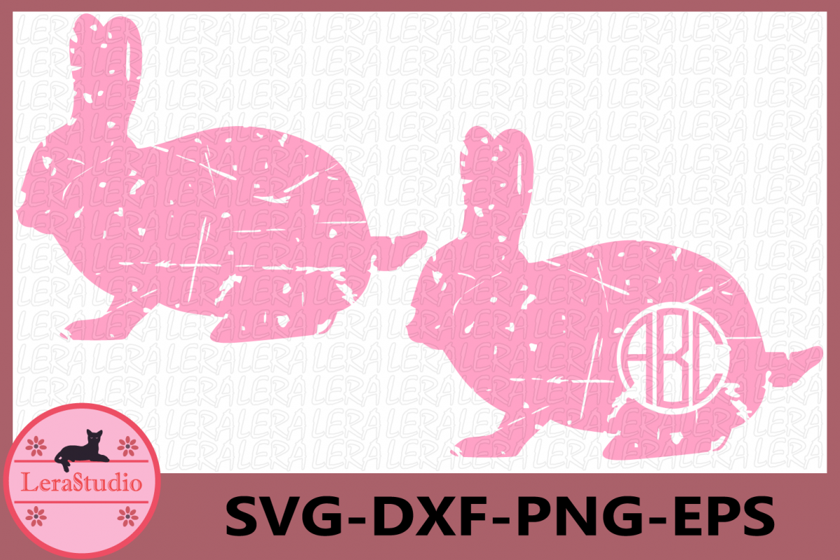 Bunnies Grunge SVG, Grunge SVG, Rabbits Silhouettes, Bunny example image 1