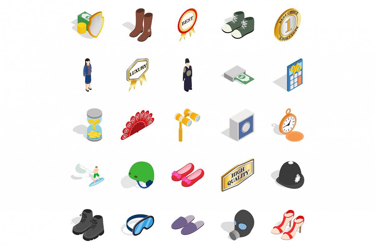 Clothing accessories icons set, isometric style example image 1