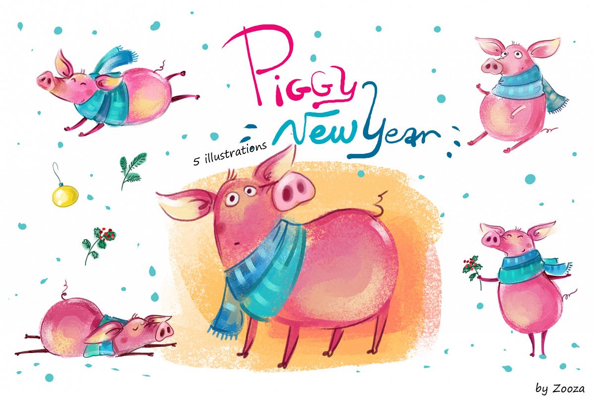 Piggy New Year - illustrations example image 1