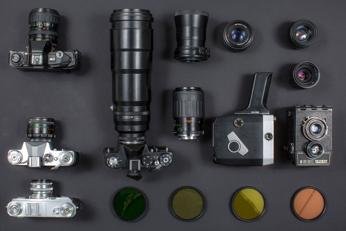Vintage camera equipment on black background example image 1