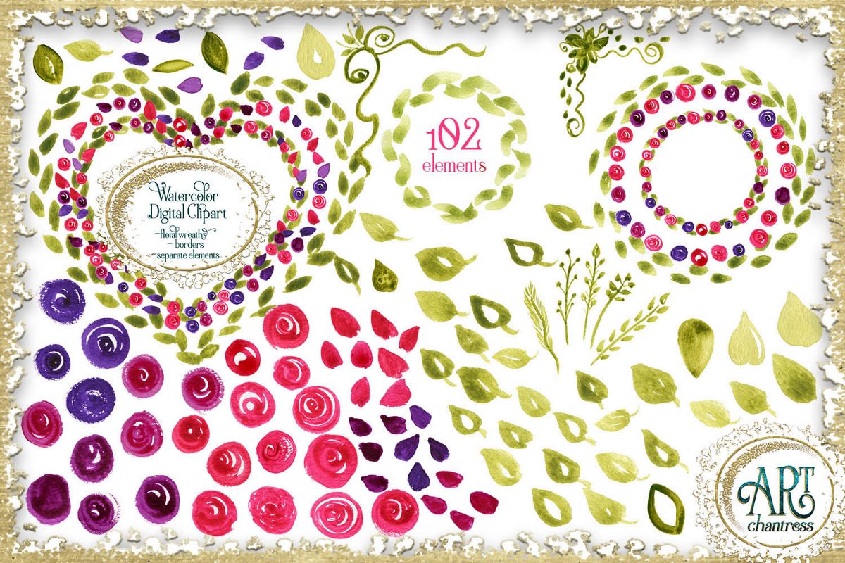 Spring floral fuchsia clipart 102 - PNG digital frames example image 1
