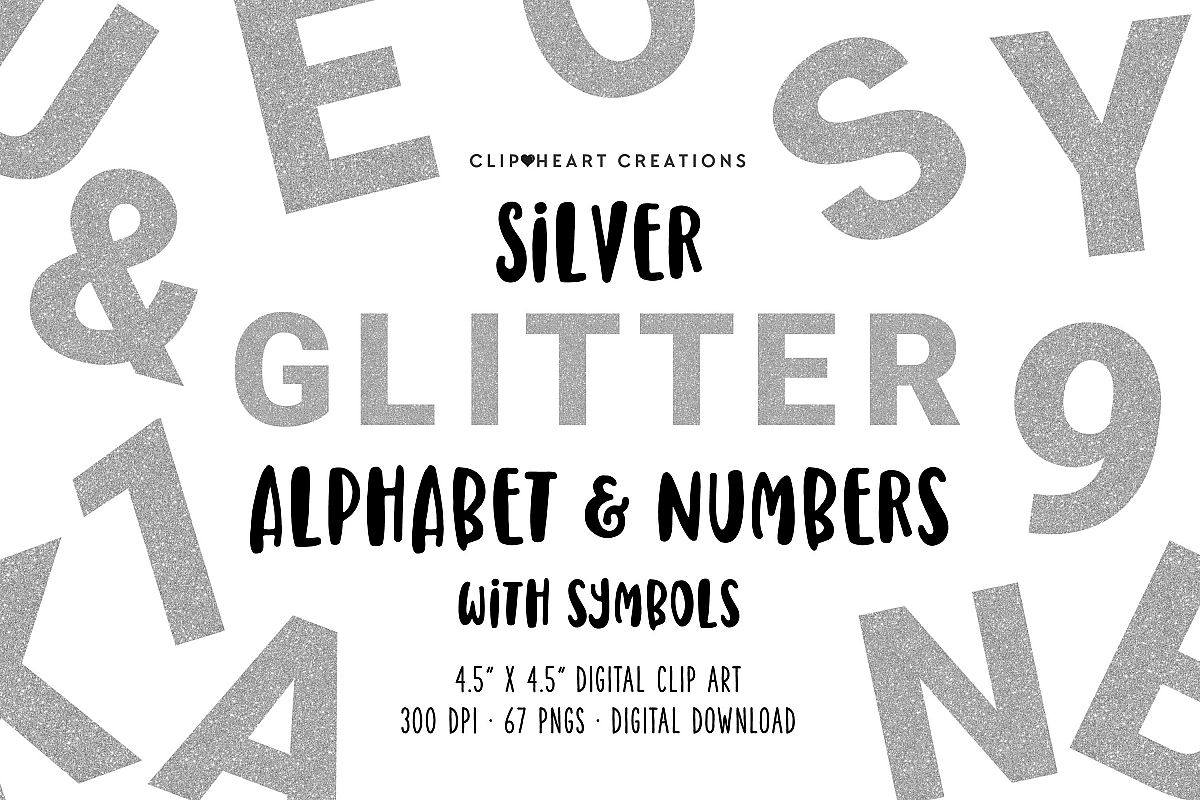 Silver Glitter Alphabet & Numbers with Symbols example image 1