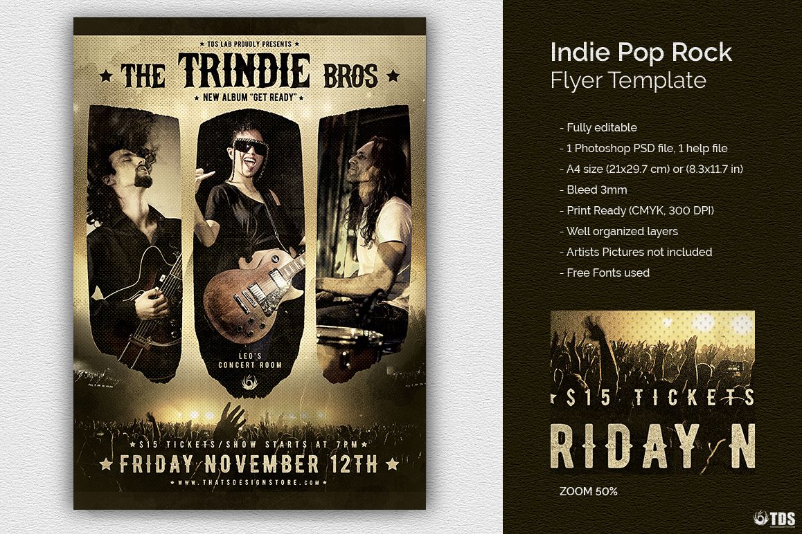 Indie Pop Rock Flyer Template example image 1