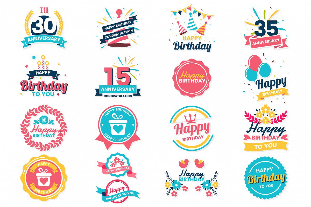 Happy Birthday Badge & Objects Vector Set example image 1