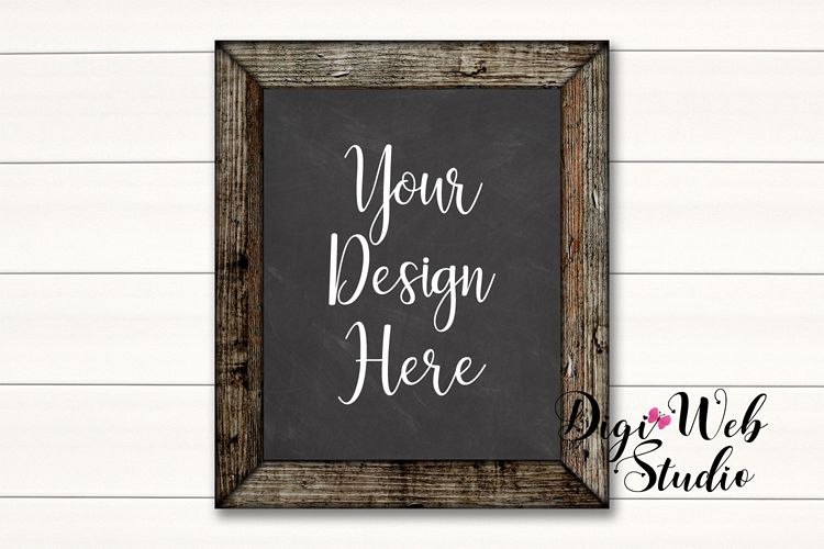 Wood Sign Mockup - Chalkboard Wood Frame on White Shiplap example image 1