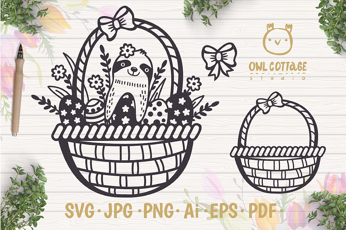 Sloth Easter Basket svg, Easter svg, Sloth clipart