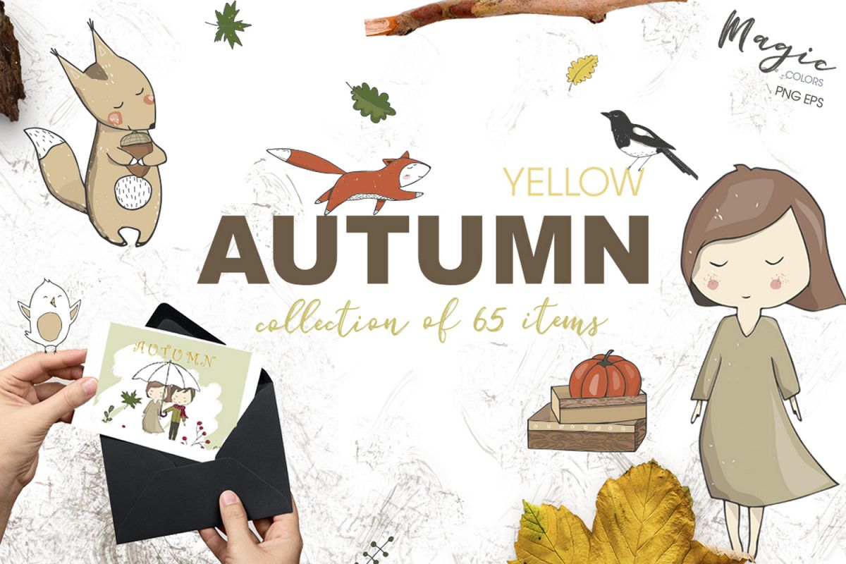Yellow Autumn Graphics Set example image 1