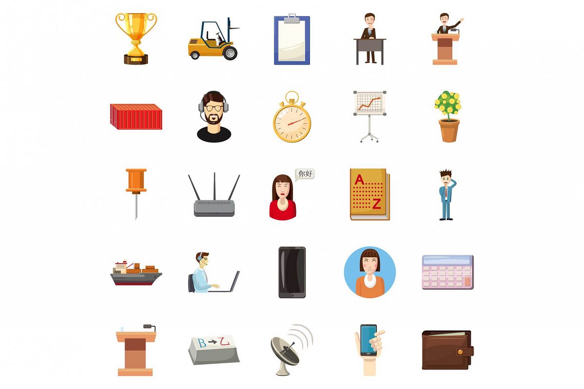 Fat cat icons set, cartoon style example image 1