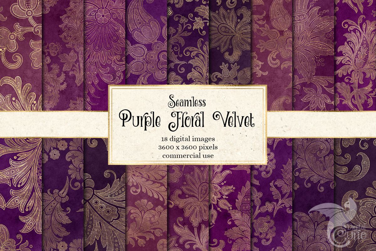 Purple Floral Velvet Digital Paper example image 1