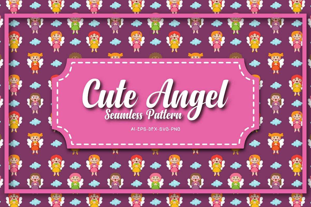 Seamless patterns cute angel christmas example image 1