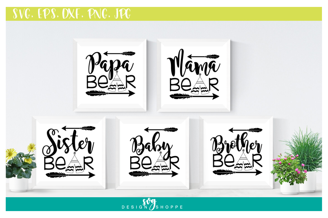 SVG Bundle, Papa Bear SVG Files, Mama Bear, Sister Bear, Baby Bear, Brother Bear, SVG files for Cricut, SVG for Silhouette, Commercial Use example image 1