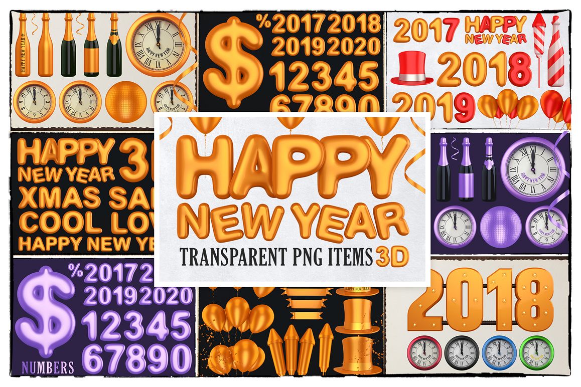 New Year 3D PNG Items Pack example image 1