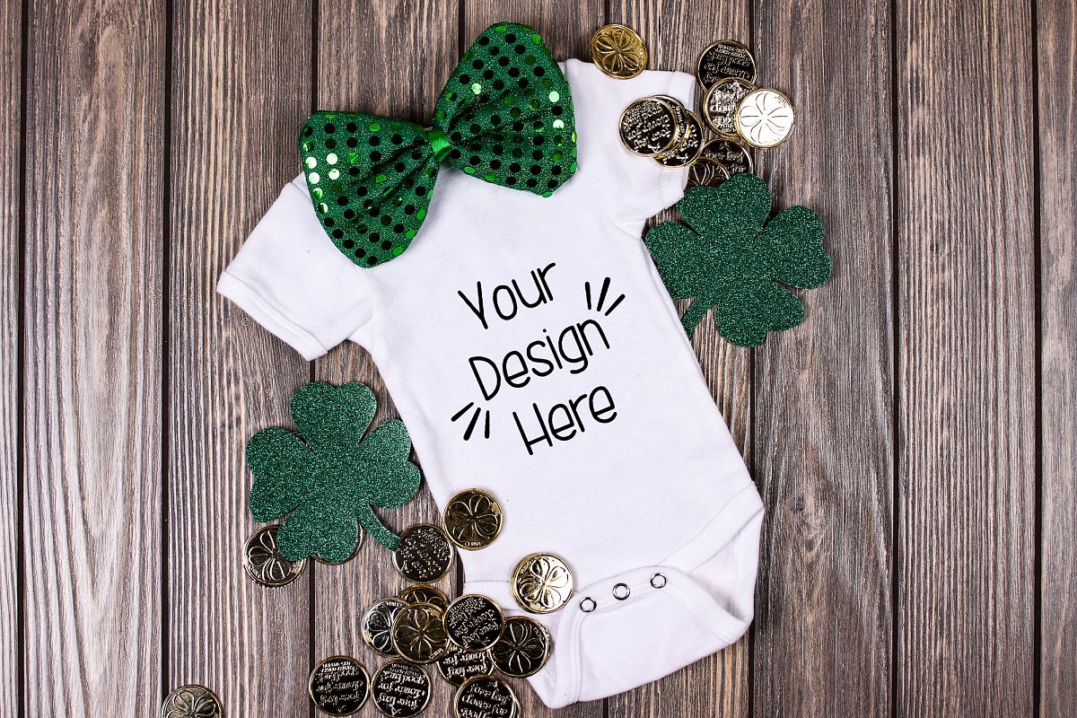 March Baby Suit Mockup 4| St Patricks Day Baby shirt Mockup example image 1