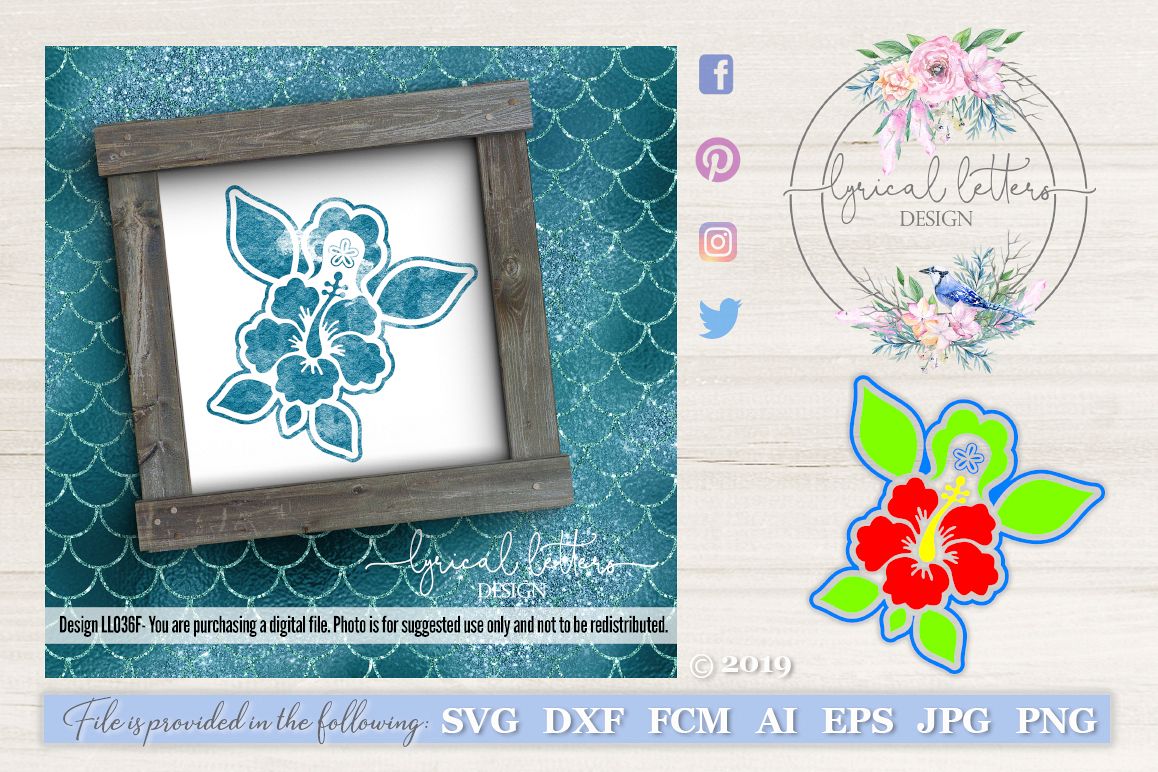 Hibiscus Sea Turtle Art LL036F SVG DXF FCM EPS AI JPG PNG example image 1