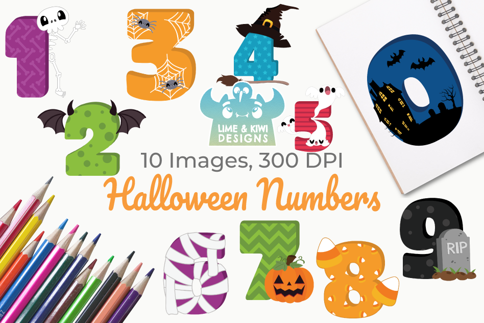 Halloween Numbers Clipart, Instant Download Vector Art example image 1