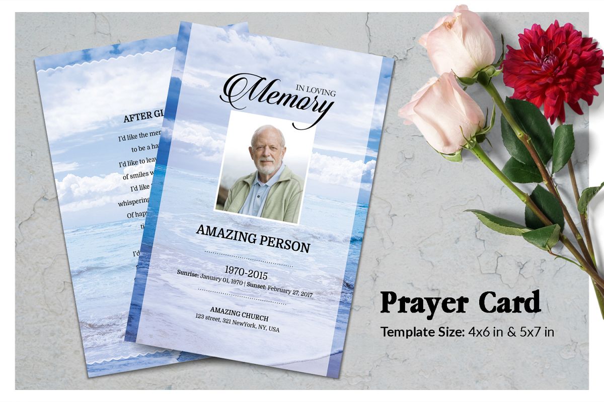 Sea Beach Funeral Prayer Card Template example image 1