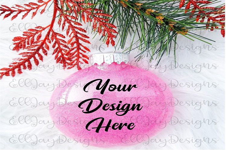 Pink Christmas Glitter Ornament Mock up example image 1