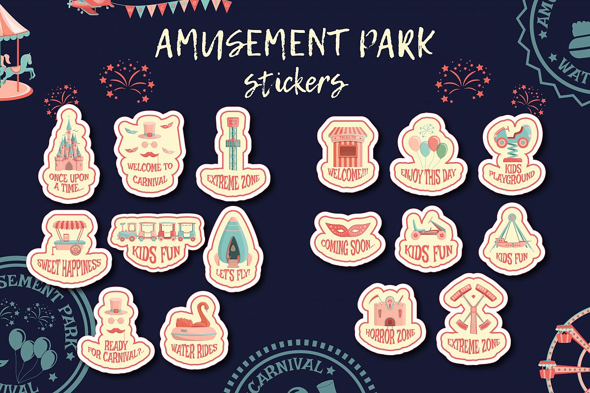 Amusement park stickers collection. example image 1