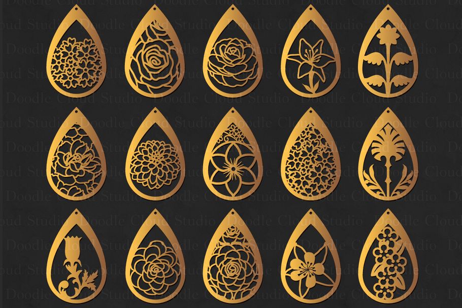 Floral Earrings SVG, Teardrop Earrings, Pendant SVG files ...