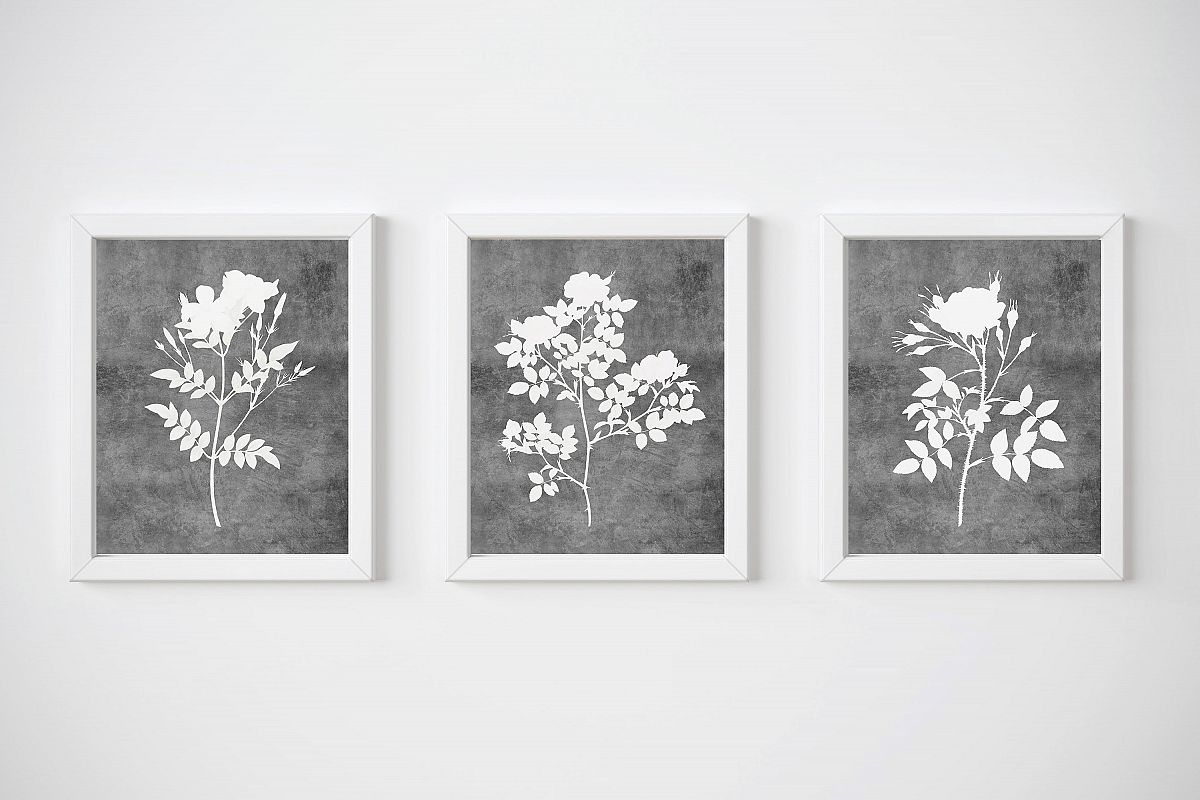 Grey Botanical Prints, Flowers Wall Art Print, Watercolor example image 1